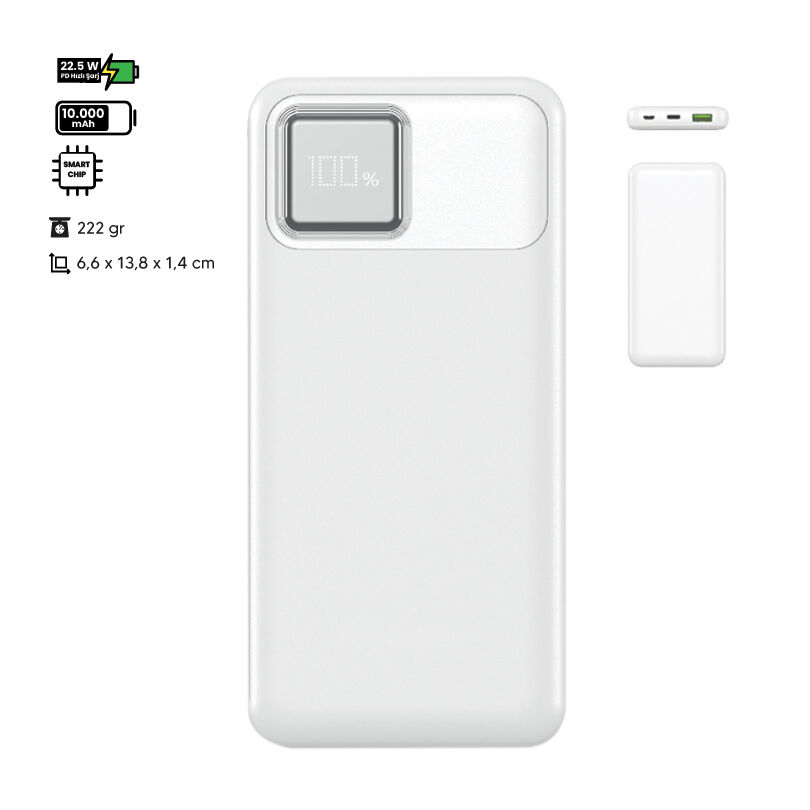 HOLL POWERBANK BEYAZ 10.000 MAH 22,5W PD HIZLI ŞARJ